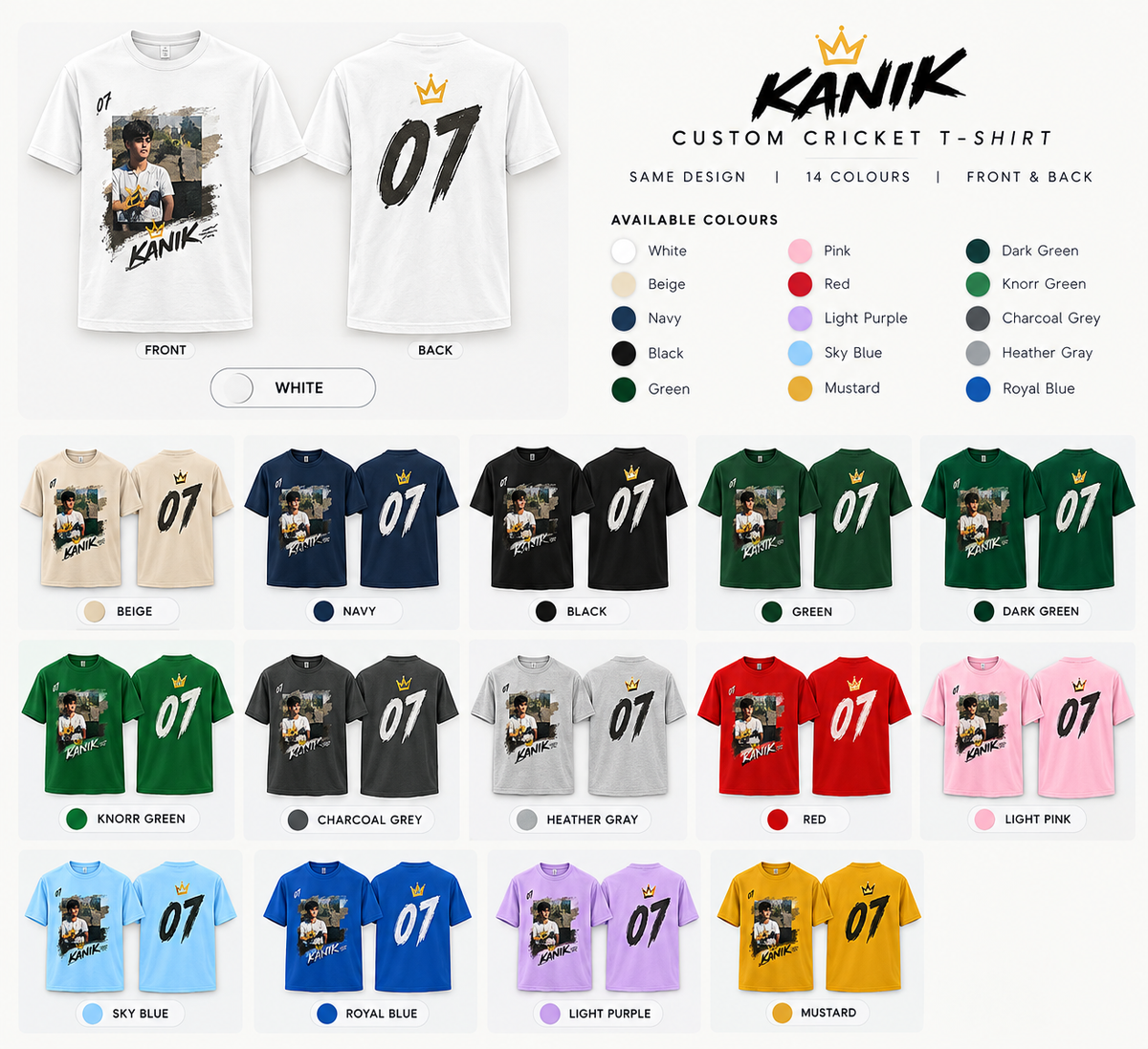 KANIK Custom Cricket T-Shirt – Upload Your Image & Number 07